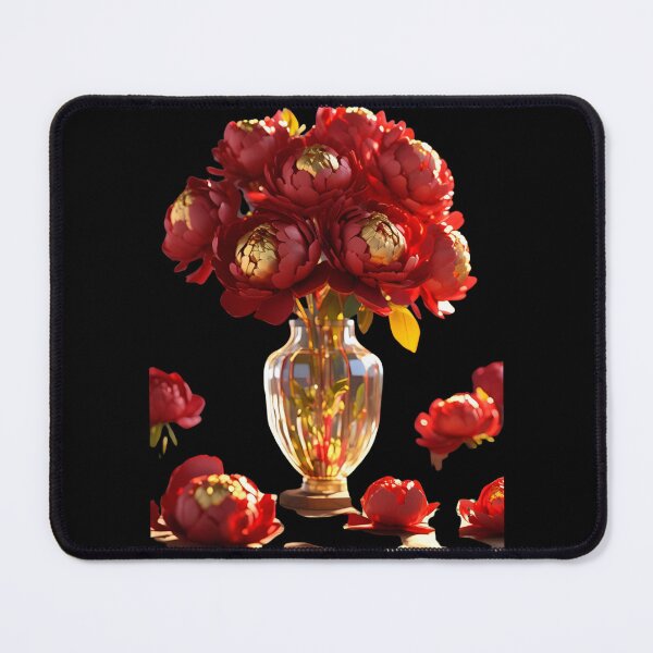 Item preview, "Red Gold Peonies in Vase – 3D Elegant Sticker Design" designed and sold by Rainbow Paws Garden.