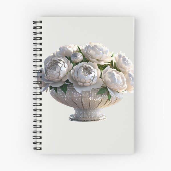 Item preview, silver white glitter Peonies in vase – 3D effect look Elegant sticker design designed and sold by Rainbow Paws Garden.