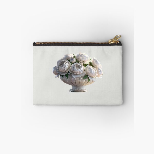 Item preview, silver white glitter Peonies in vase – 3D effect look Elegant sticker design designed and sold by Rainbow Paws Garden.