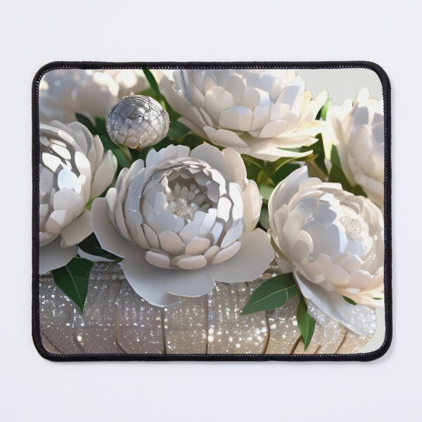 Item preview, silver white glitter Peonies in vase – 3D effect look Elegant sticker design designed and sold by Rainbow Paws Garden.