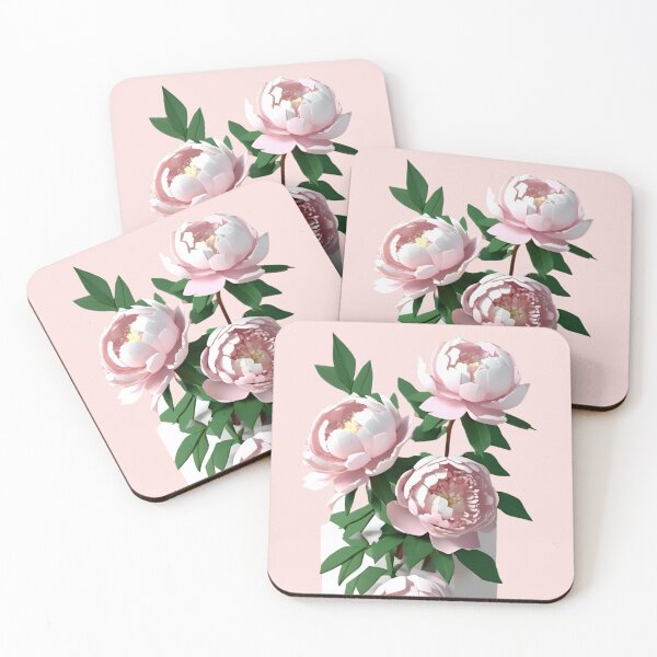 Item preview, white pink blush flower Peonies in vase – 3D look effect sticker designed and sold by Rainbow Paws Garden.