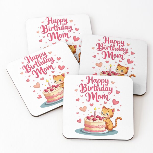 Item preview, Happy birthday mom, sweet kitty with birthday cake designed and sold by nicnacc.