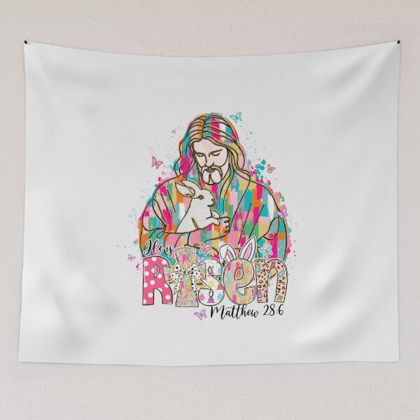 Item preview, He Is Risen Jesus Christian Cross Happy Easter Bunny Rabbit designed and sold by TalalosART.