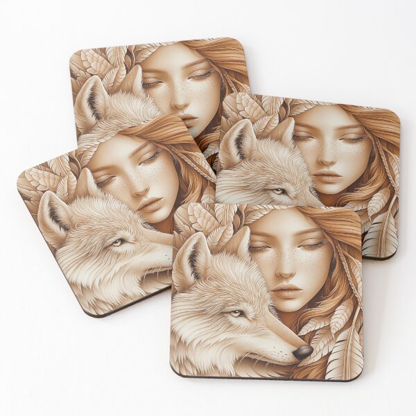 Item preview, Wolf and Woman in Feathers designed and sold by PetsArt.