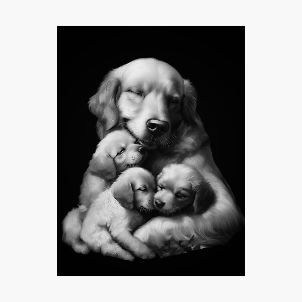 Item preview,  Golden Retriever mom and pups B&W Portrait  designed and sold by DesignEverykind.
