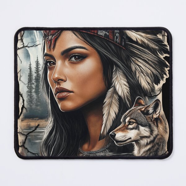 Item preview, Native American woman and wolf vintage design designed and sold by PetsArt.