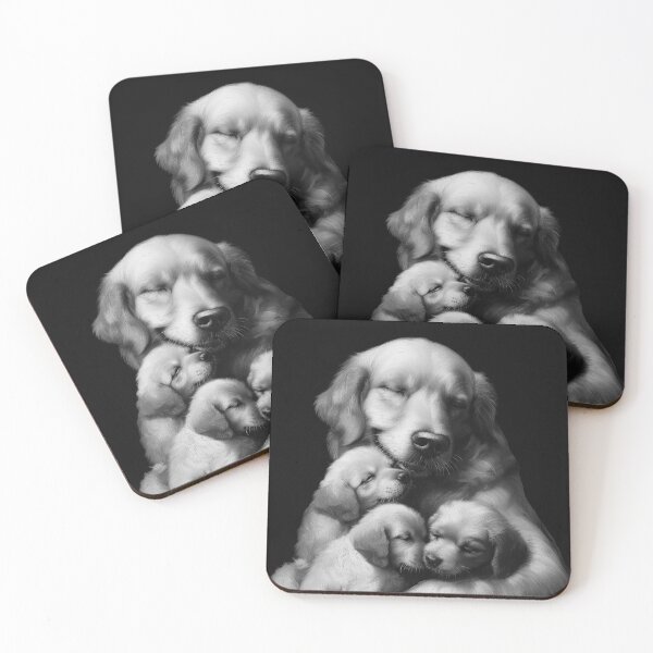 Item preview,  Golden Retriever mom and pups B&W Portrait  designed and sold by DesignEverykind.