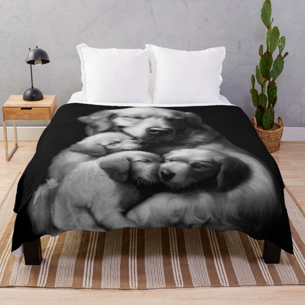 Item preview, Golden Retriever mom and pups B&W Portrait designed and sold by DesignEverykind.