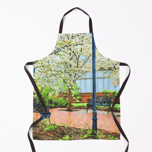 Item preview, Serene garden scene with benches and blossoming trees designed and sold by GestaltImagery.