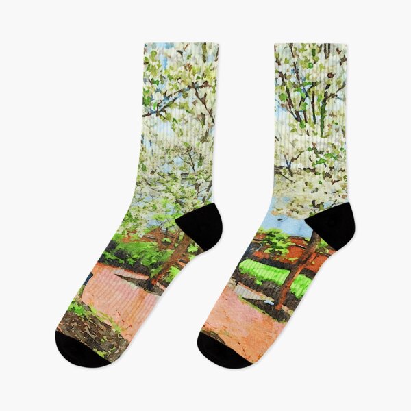 Item preview, Serene garden scene with benches and blossoming trees designed and sold by GestaltImagery.
