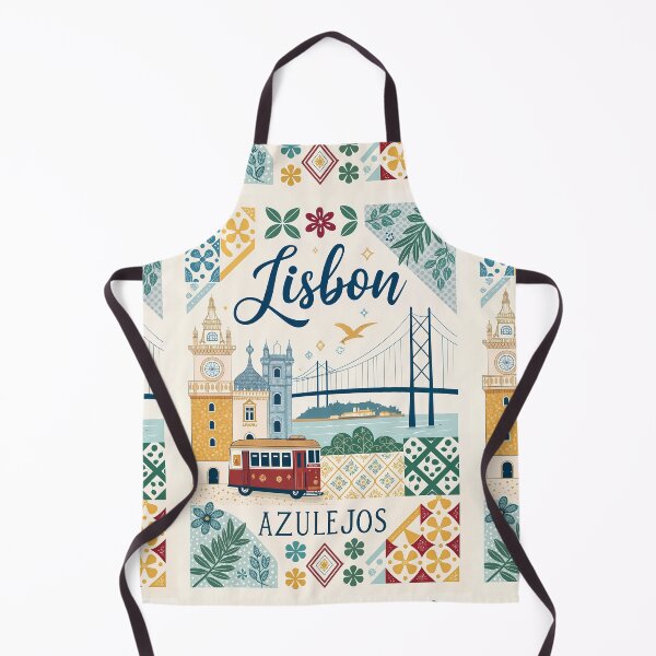 Item preview, Lisbon Azulejos Art Print - Vintage Tram, Belem Tower, and 25 de Abril Bridge Illustration designed and sold by Witsprings.