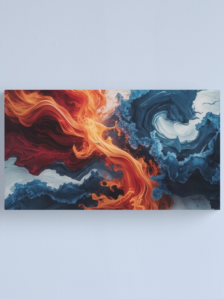 Thumbnail 1 of 3, Canvas Print, Fire and Ice – Elemental Abstract Energy designed and sold by PixelsArtst.