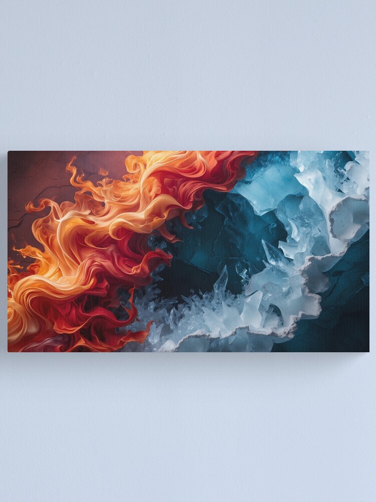 Thumbnail 1 of 3, Canvas Print, Fire vs Ice – Elemental Power Clash designed and sold by PixelsArtst.