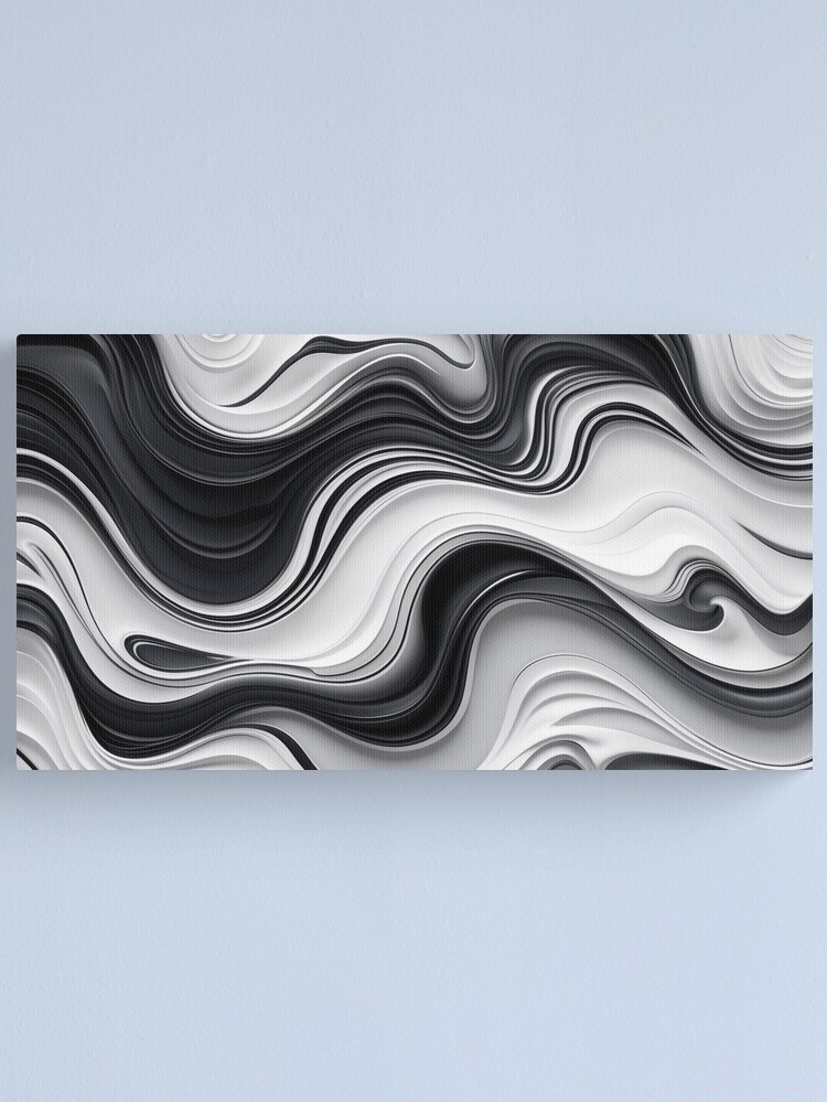 Thumbnail 1 of 3, Canvas Print, Monochrome Waves – Abstract Fluid Motion designed and sold by PixelsArtst.