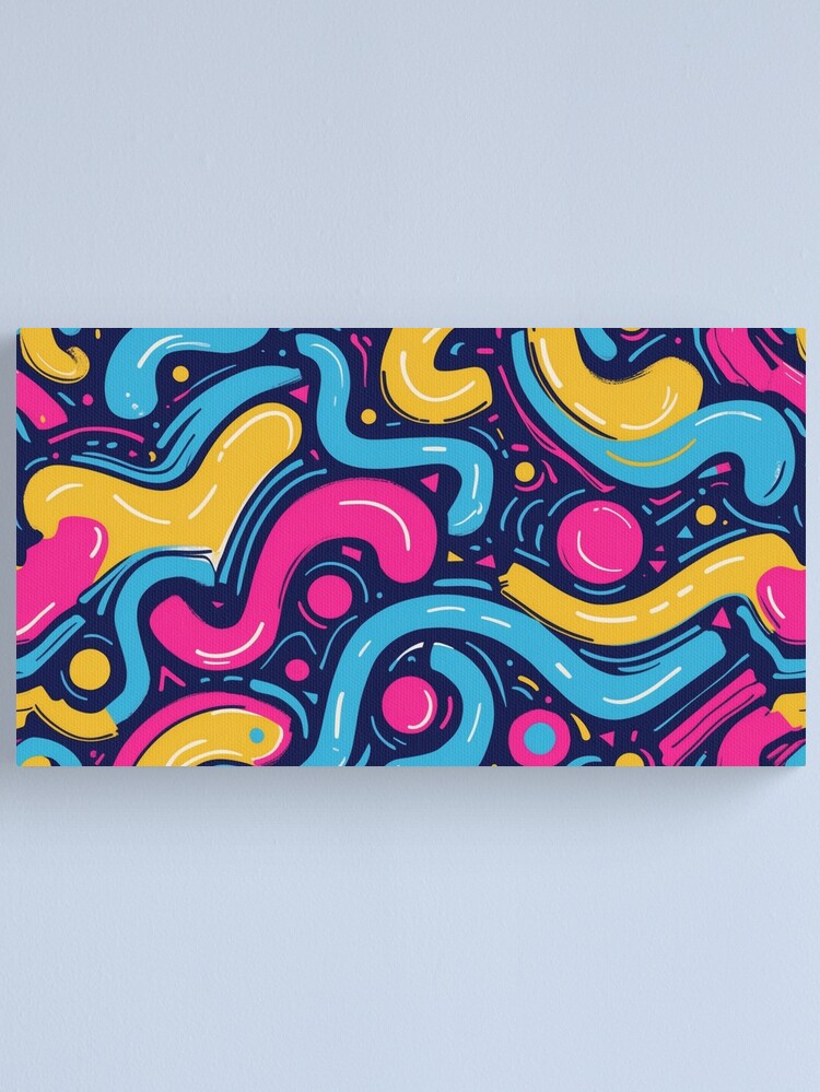 Thumbnail 1 of 3, Canvas Print, Retro Pop – Vibrant Abstract Doodle Art designed and sold by PixelsArtst.