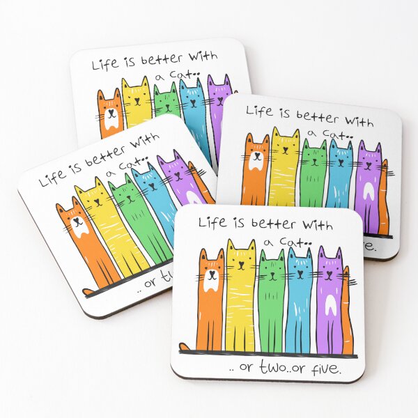 Item preview, Funny Colorful Cats – "Life is Better with a Cat… or Two… or Five" Cute Pet Lover Design designed and sold by Reicrea.