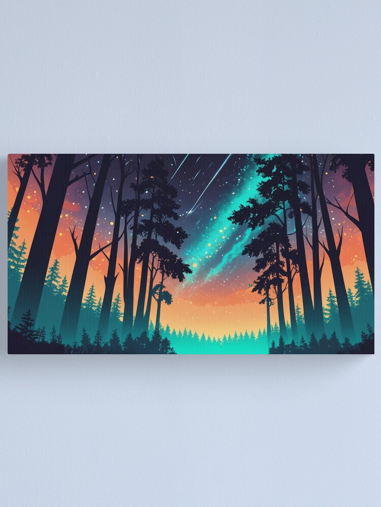 Thumbnail 1 of 3, Canvas Print, Cosmic Forest – Starry Night Wilderness designed and sold by PixelsArtst.