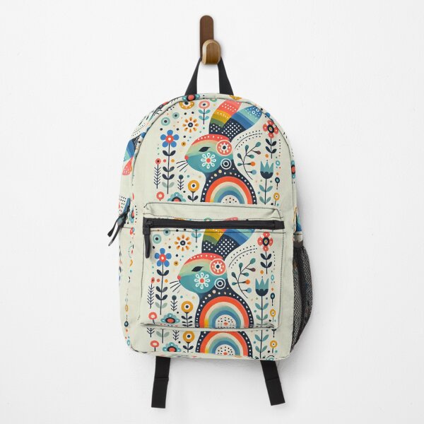 Item preview, Scandinavian Folk Art Rabbit – Colourful Rainbow and Floral Patterns by heidiannemorris designed and sold by FOLK ART FUSION by heidiannemorris.