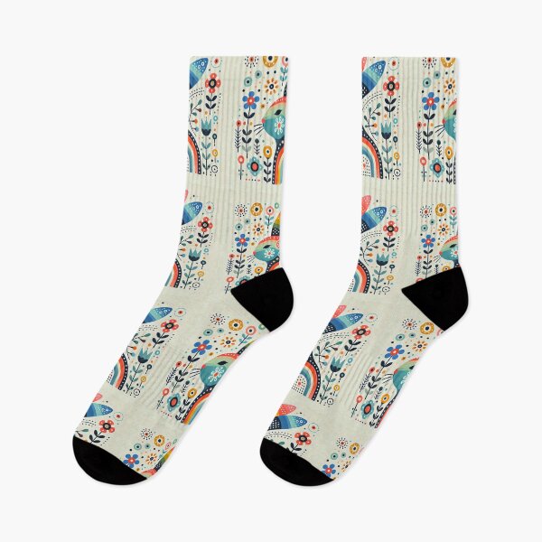 Item preview, Scandinavian Folk Art Rabbit – Colourful Rainbow and Floral Patterns by heidiannemorris designed and sold by FOLK ART FUSION.