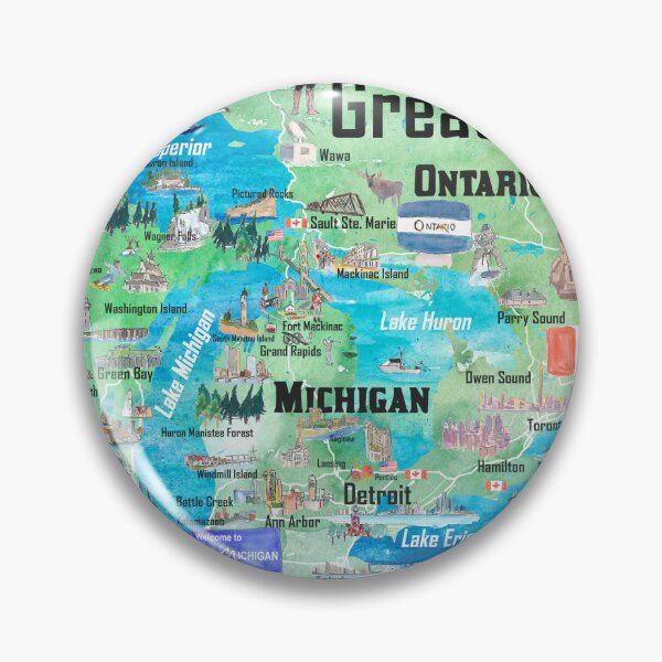 Item preview, Great Lakes Canada USA Illustrated Travel Poster Favorite Map with Roads and Tourist Highlights designed and sold by artshop77.