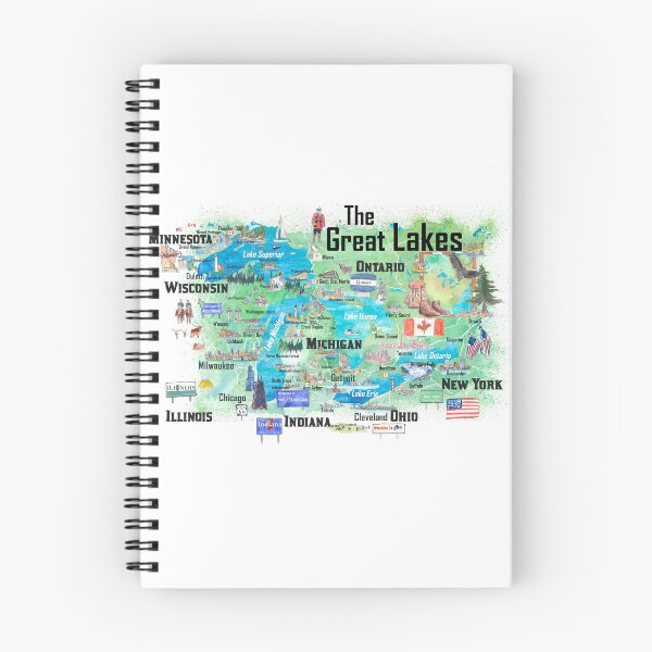 Item preview, Great Lakes Canada USA Illustrated Travel Poster Favorite Map with Roads and Tourist Highlights designed and sold by artshop77.