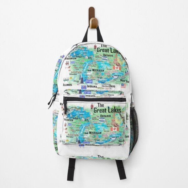 Item preview, Great Lakes Canada USA Illustrated Travel Poster Favorite Map with Roads and Tourist Highlights designed and sold by artshop77.