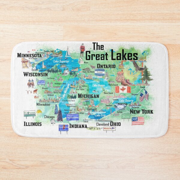 Item preview, Great Lakes Canada USA Illustrated Travel Poster Favorite Map with Roads and Tourist Highlights designed and sold by artshop77.