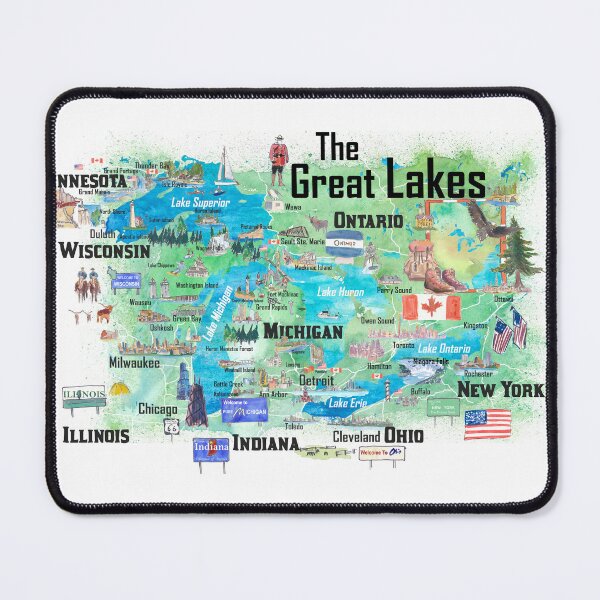 Item preview, Great Lakes Canada USA Illustrated Travel Poster Favorite Map with Roads and Tourist Highlights designed and sold by artshop77.