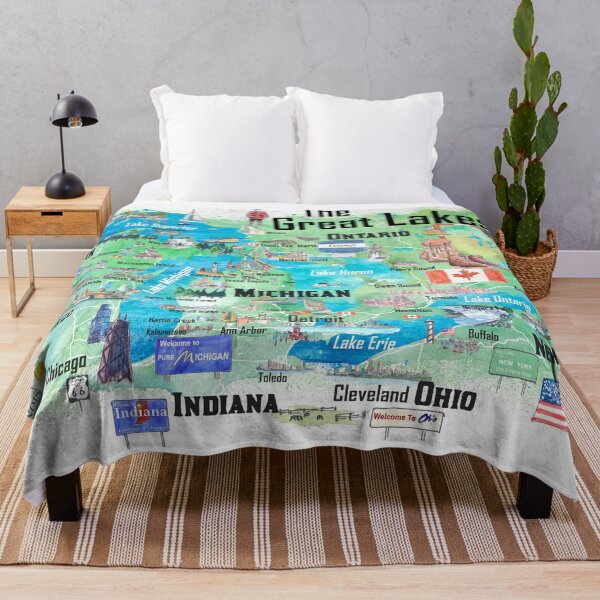 Item preview, Great Lakes Canada USA Illustrated Travel Poster Favorite Map with Roads and Tourist Highlights designed and sold by artshop77.