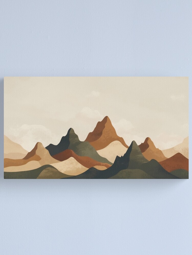 Thumbnail 1 of 3, Canvas Print, Boho Mountain Landscape – Earthy Tones designed and sold by PixelsArtst.