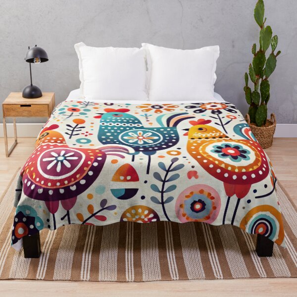 Item preview, Scandinavian Folk Art Chicken Trio – Colourful Floral Patterns by heidiannemorris designed and sold by FOLK ART FUSION by heidiannemorris.