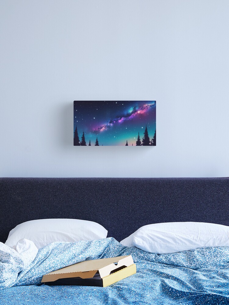 Thumbnail 2 of 3, Canvas Print, Starlit Forest – Cosmic Night Sky designed and sold by PixelsArtst.