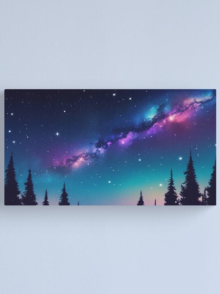 Thumbnail 1 of 3, Canvas Print, Starlit Forest – Cosmic Night Sky designed and sold by PixelsArtst.