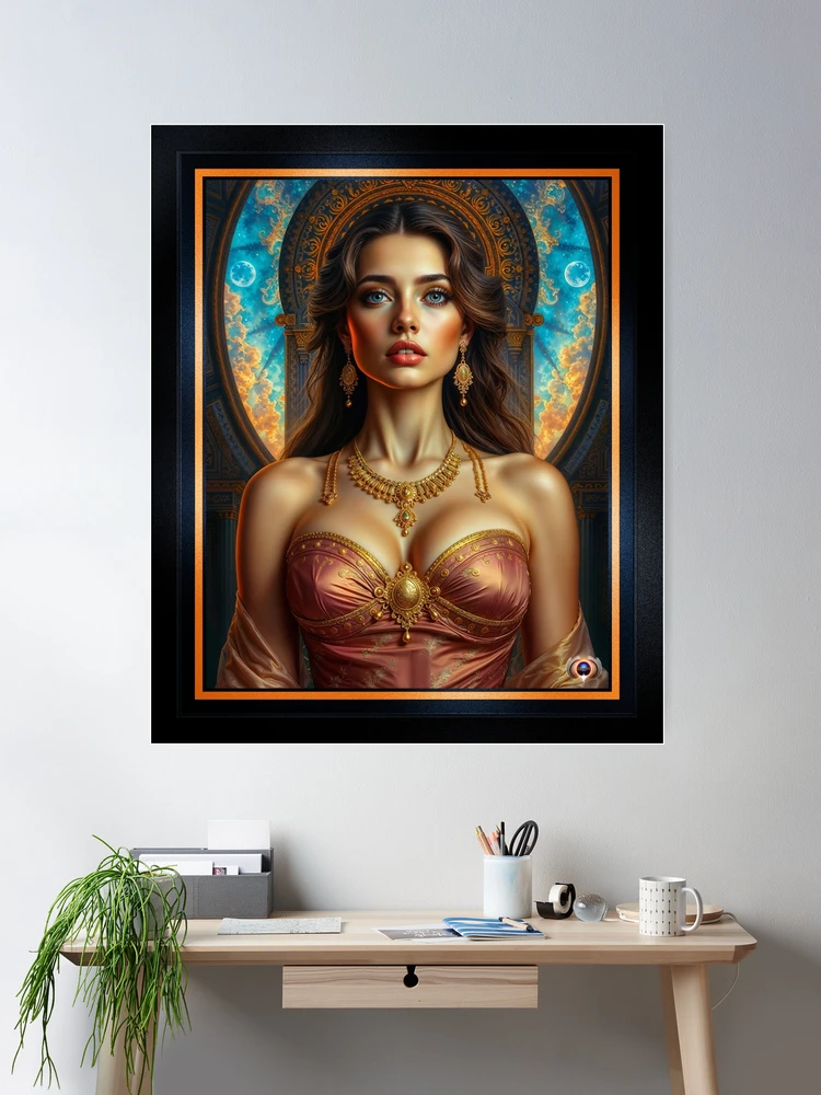 A Classic Glamour Portrait Of Elisaveta Araminta In Luxurious Rose and Gold Stunning AI Concept Art by Xzendor7 Wall Decor Poster Art Print