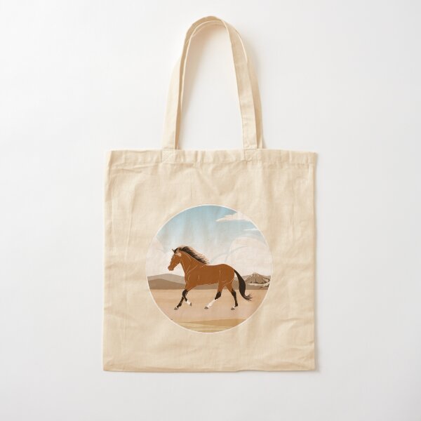 Aperçu de l'œuvre Cheval Barbe, cheval bai sur un fond de paysage, cheval de selle, races de chevaux du Maroc créée et vendue par WebEquitation®.
