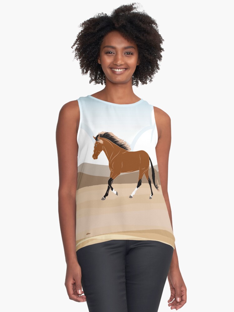 Aperçu 1 sur 6. Top duo avec l'œuvre Cheval Barbe, cheval bai sur un fond de paysage, cheval de selle, races de chevaux du Maroc créée et vendue par WebEquitation.