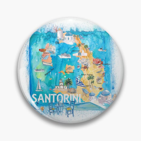 Item preview, Santorini Greece Illustrated Map with Main Roads Landmarks and Highlights designed and sold by artshop77.