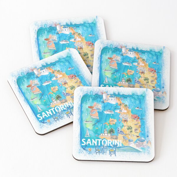 Item preview, Santorini Greece Illustrated Map with Main Roads Landmarks and Highlights designed and sold by artshop77.