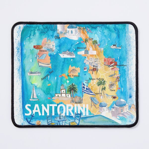 Item preview, Santorini Greece Illustrated Map with Main Roads Landmarks and Highlights designed and sold by artshop77.