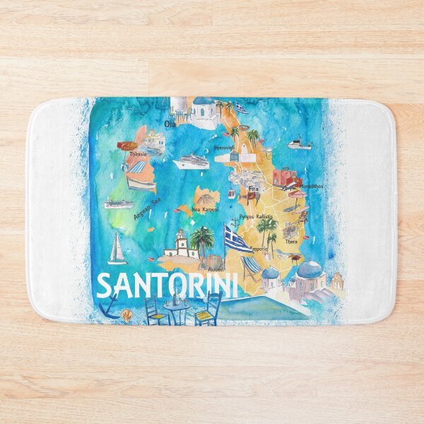 Item preview, Santorini Greece Illustrated Map with Main Roads Landmarks and Highlights designed and sold by artshop77.
