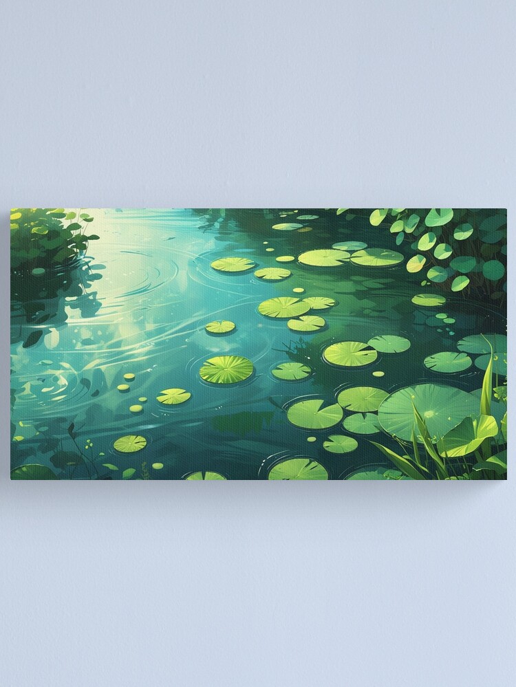 Thumbnail 1 of 3, Canvas Print, Tranquil Pond – Sunlit Water Lilies designed and sold by PixelsArtst.