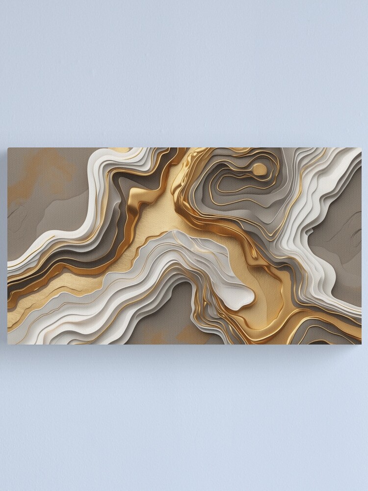 Thumbnail 1 of 3, Canvas Print, Luxurious Topography – Gold & Marble Layers designed and sold by PixelsArtst.