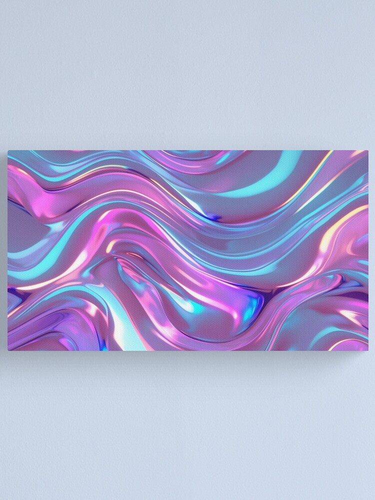 Thumbnail 1 of 3, Canvas Print, Iridescent Waves – Futuristic Liquid Chrome designed and sold by PixelsArtst.