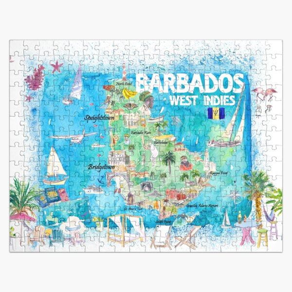 Artikel-Vorschau von Barbados West Indies Illustrierte Karibik Insel Reisekarte mit Highlights, designt und verkauft von artshop77.