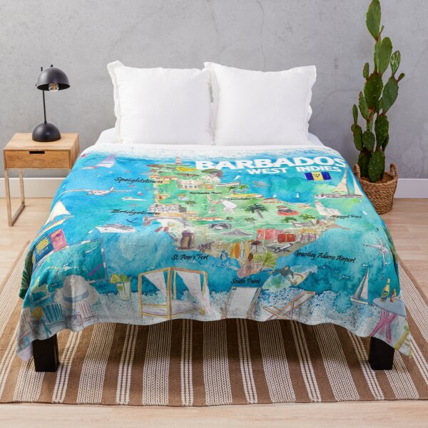 Vista previa del artículo con la obra «Mapa ilustrado de viaje de las islas caribeñas de Barbados, Indias Occidentales, con los puntos destacados», diseñado y vendido por artshop77.