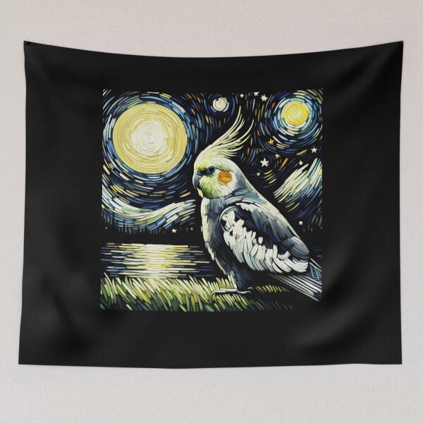 Aperçu de l'œuvre Perroquet calopsitte de la nuit étoilée Van Gogh Bird Lover créée et vendue par Kimberley King Art  King Art.