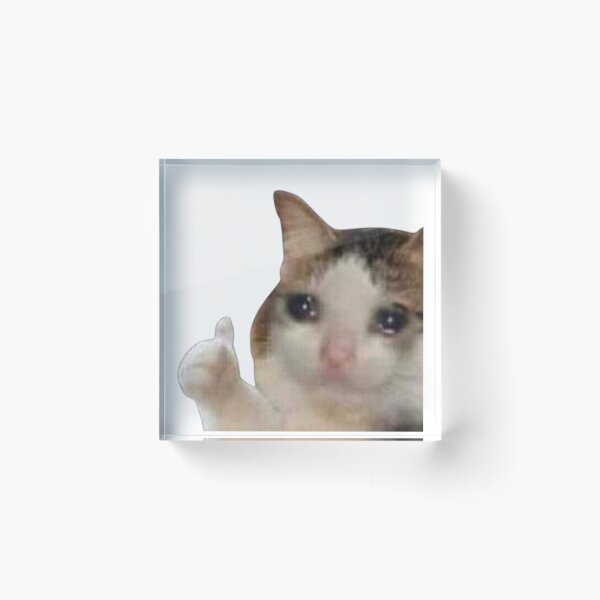 Item preview, Crying Cat Giving a Thumbs Up Meme – Funny Emotional Cat Art designed and sold by The Eclectic Cat.