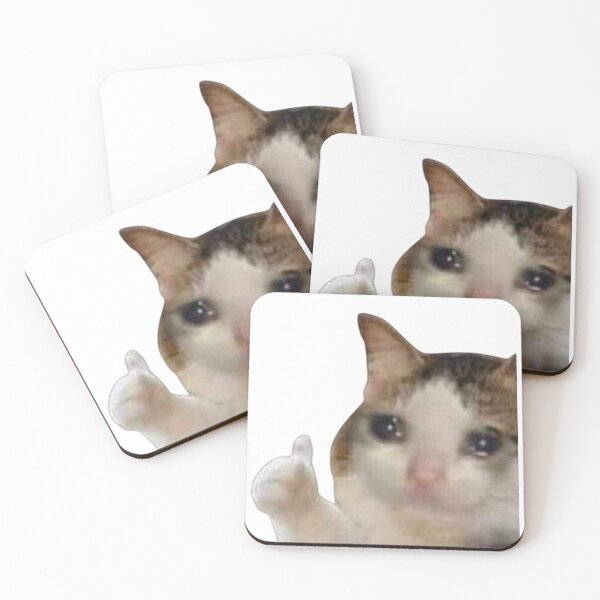 Item preview, Crying Cat Giving a Thumbs Up Meme – Funny Emotional Cat Art designed and sold by The Eclectic Cat.