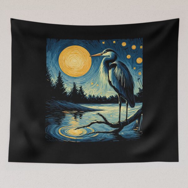 Item preview, Starry Night Great Blue Heron Van Gogh Bird Lover designed and sold by Kimberley King Art  King Art.