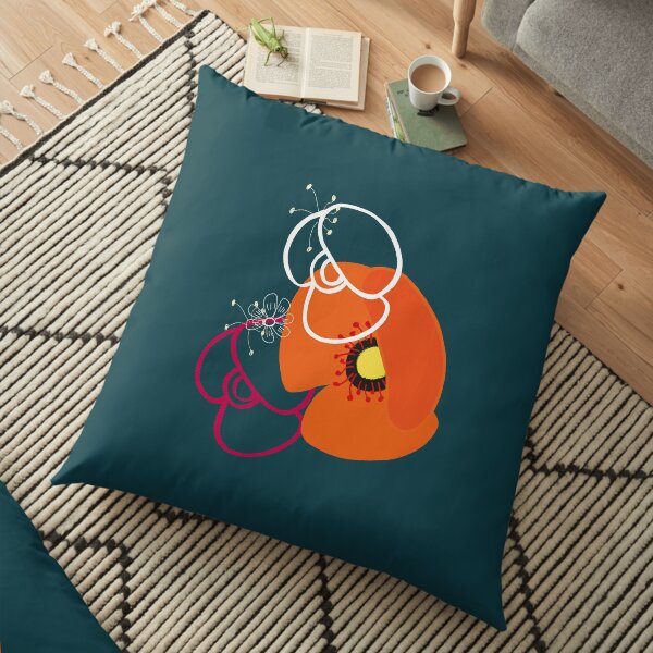 Motif coquelicot (fond bleu vert) Coussin de sol